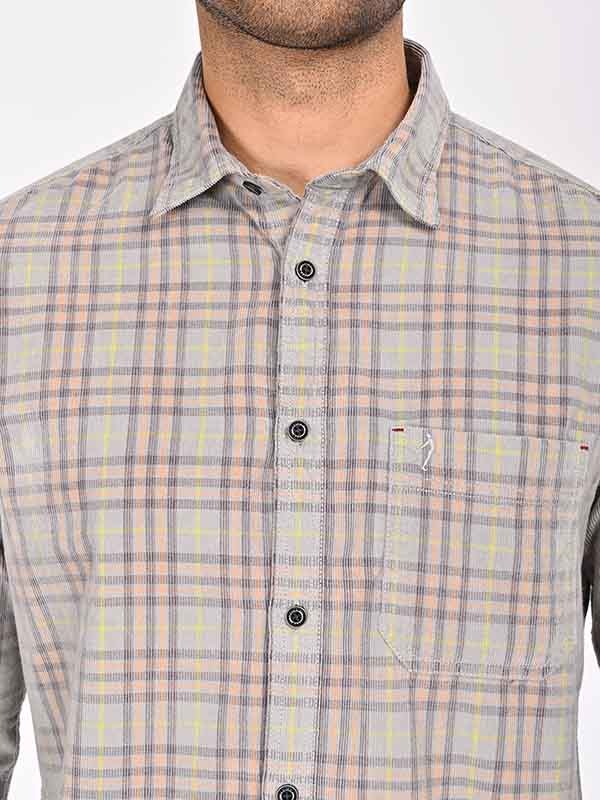 Indian Terrain Men's Regular Fit Full Sleeve Checkered Grey Shirt